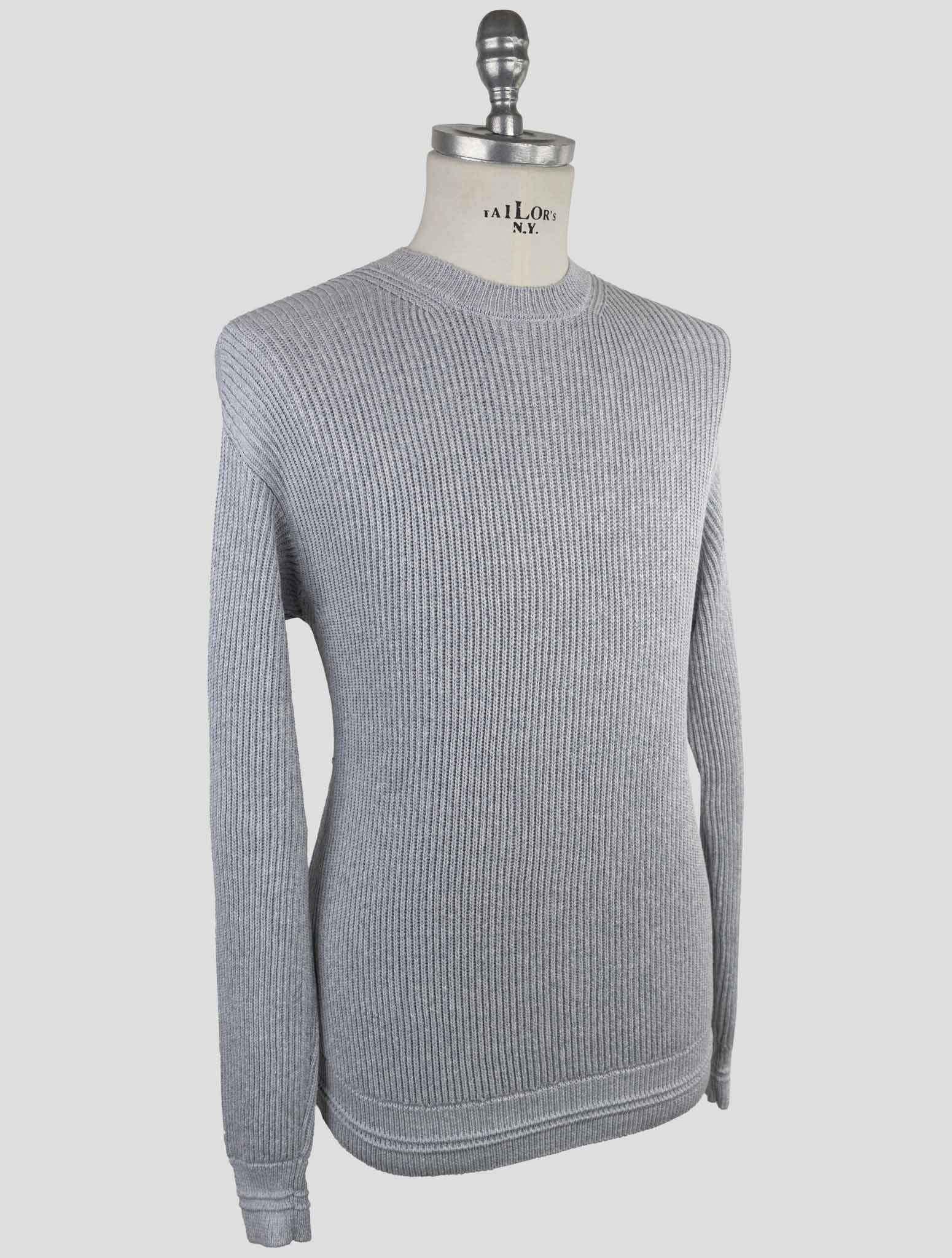 Kiton Gray Silk Cotton Sweater Crewneck