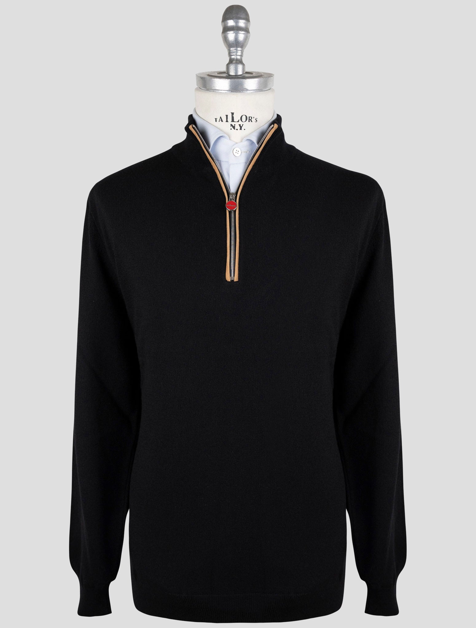 Kiton Black Cashmere Sweater Half Zip