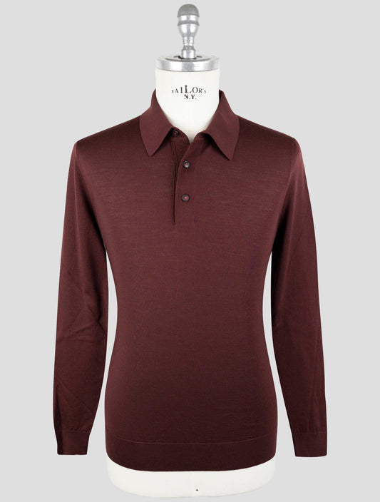 Kiton Burgundy Wool 14 Micron Sweater Polo