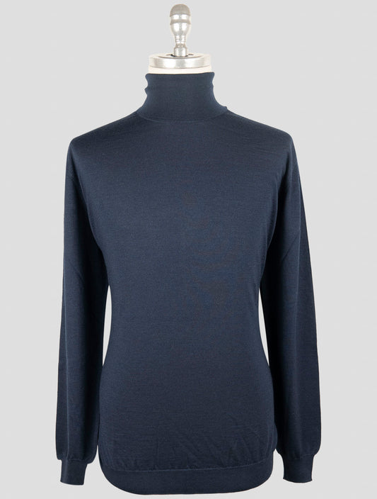 Kiton Blue Cashmere Silk Sweater Turtleneck
