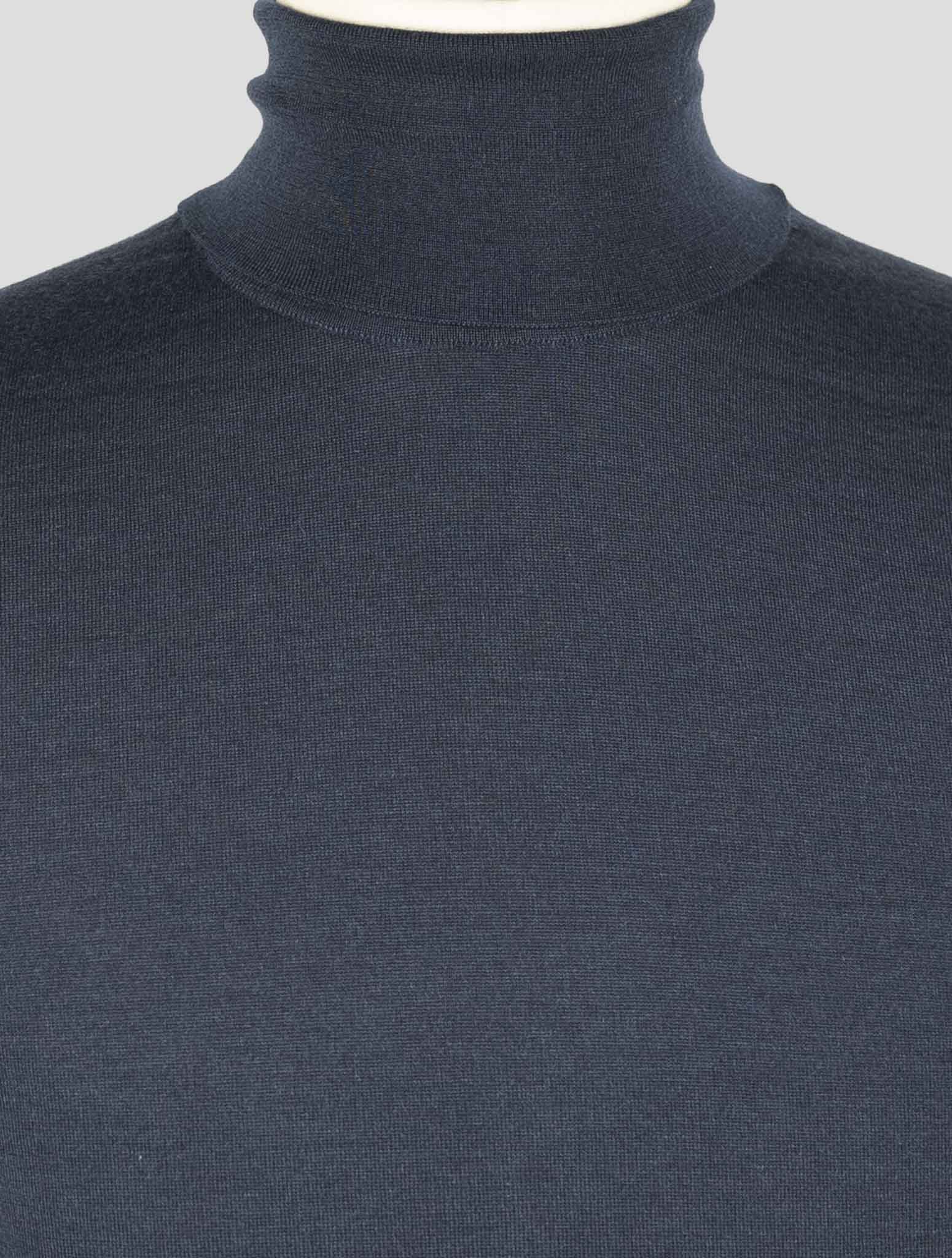 Kiton Blue Cashmere Silk Sweater Turtleneck