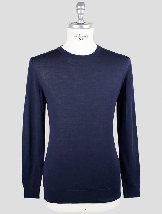 Kiton Blue Wool Diamante Blue Sweater Crewneck