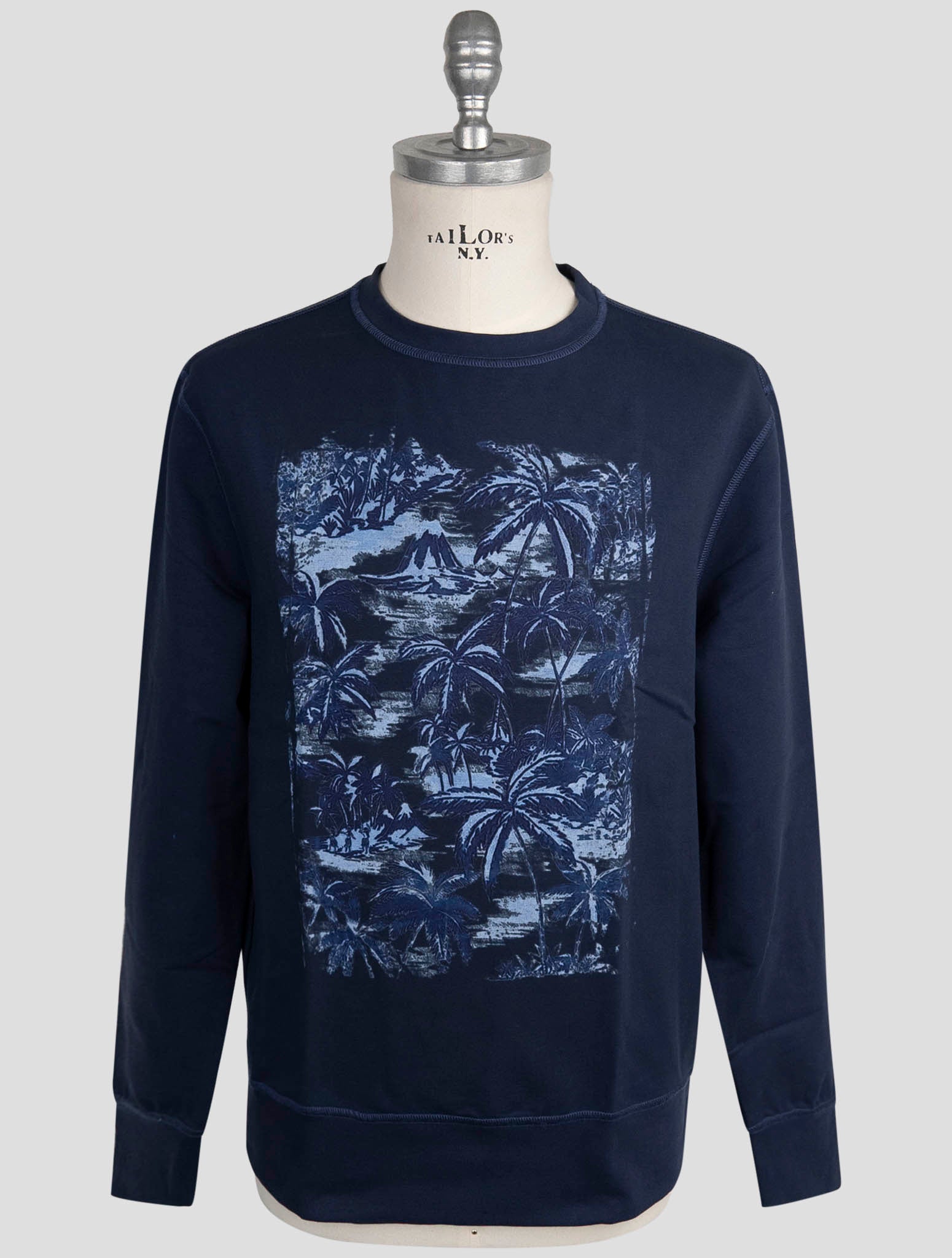 Kiton Blue Cotton Ea Sweater Crewneck