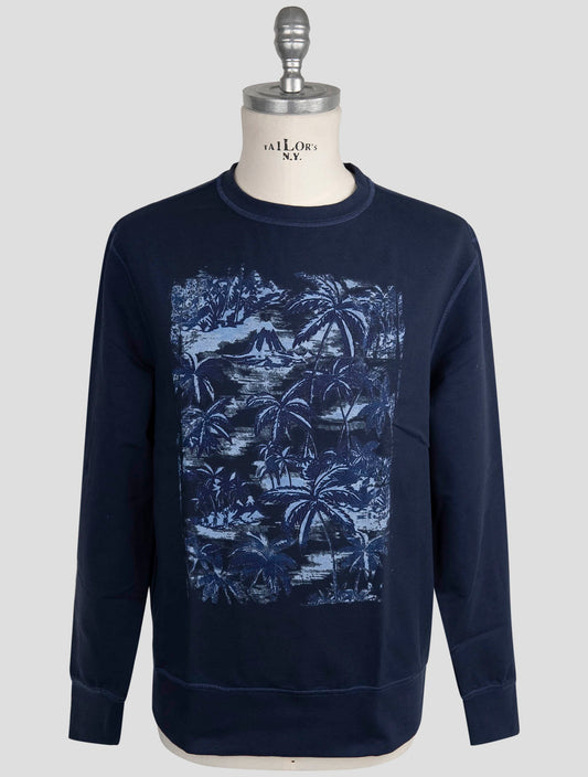 Kiton Blue Cotton Ea Sweater Crewneck
