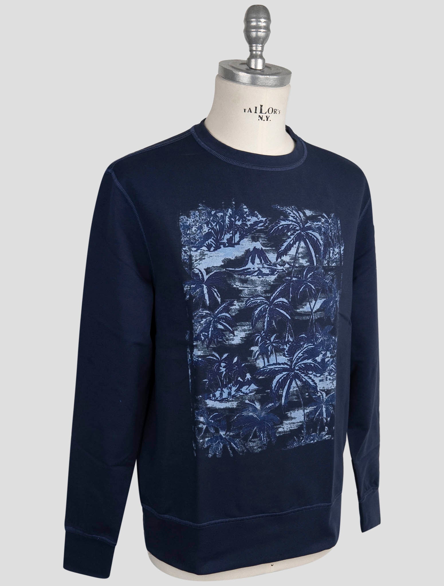Kiton Blue Cotton Ea Sweater Crewneck