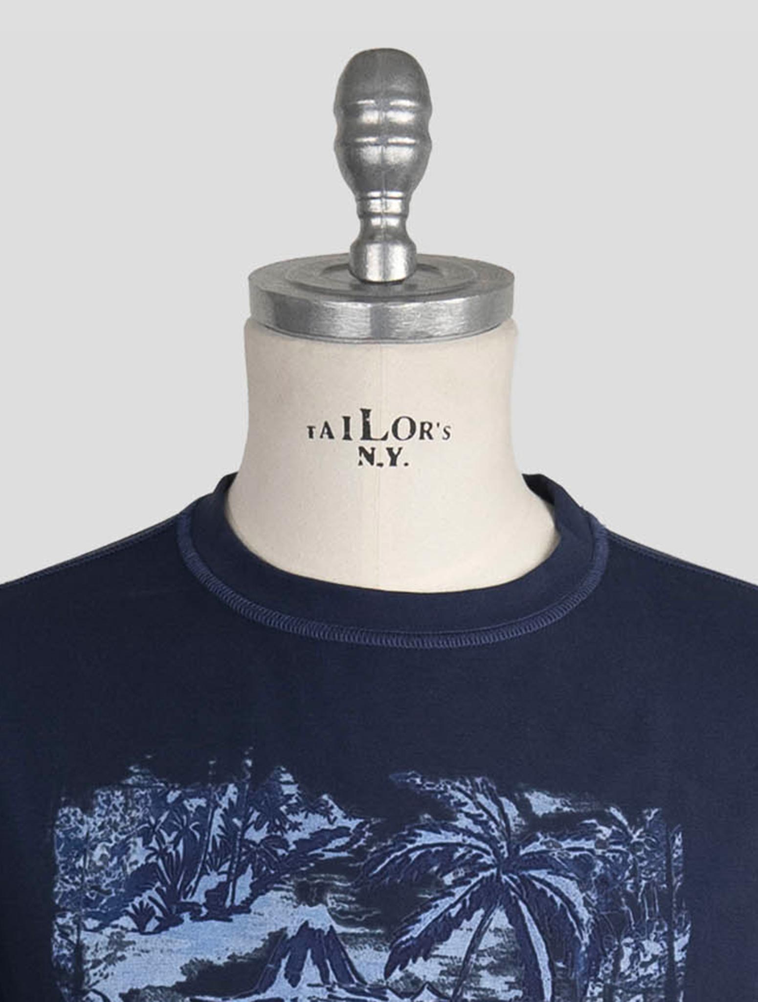 Kiton Blue Cotton Ea Sweater Crewneck