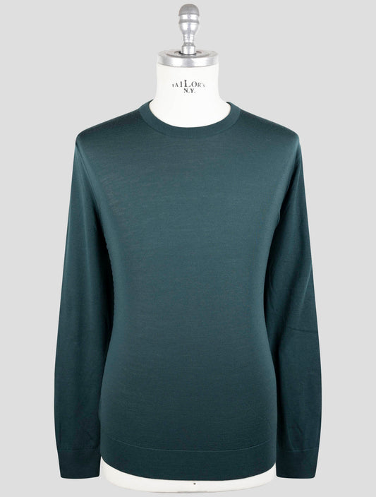 Kiton Green Wool Diamante Blue Sweater Crewneck