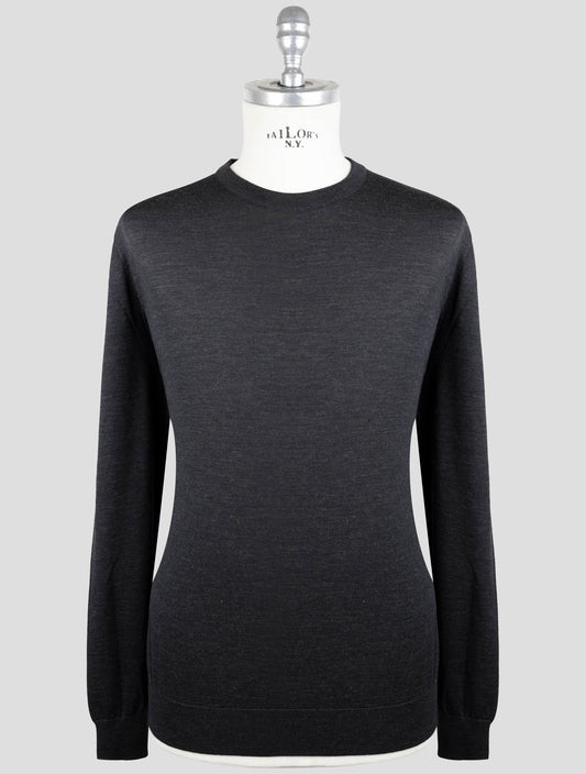 Kiton Dark Gray Wool Diamante Blue Sweater Crewneck