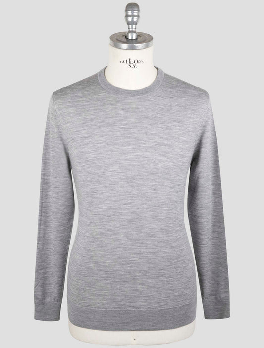 Kiton Gray Diamante Blue Wool Sweater Crewnek