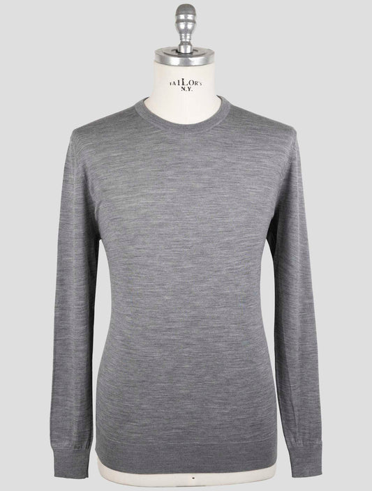 Kiton Dark Gray Diamante Blue Wool Sweater Crewnek