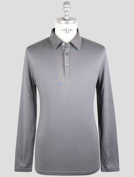 Kiton Gray Cotton Cashmere Sweater Polo