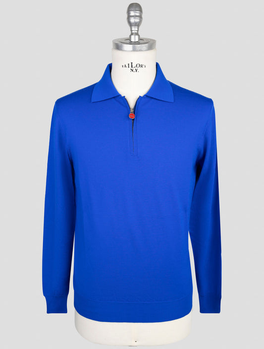 Kiton Blue Wool Sweater Polo Half Zip