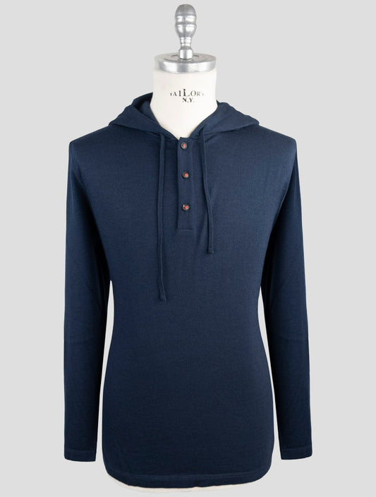Kiton Blue Cashmere Silk Sweater Hoodie