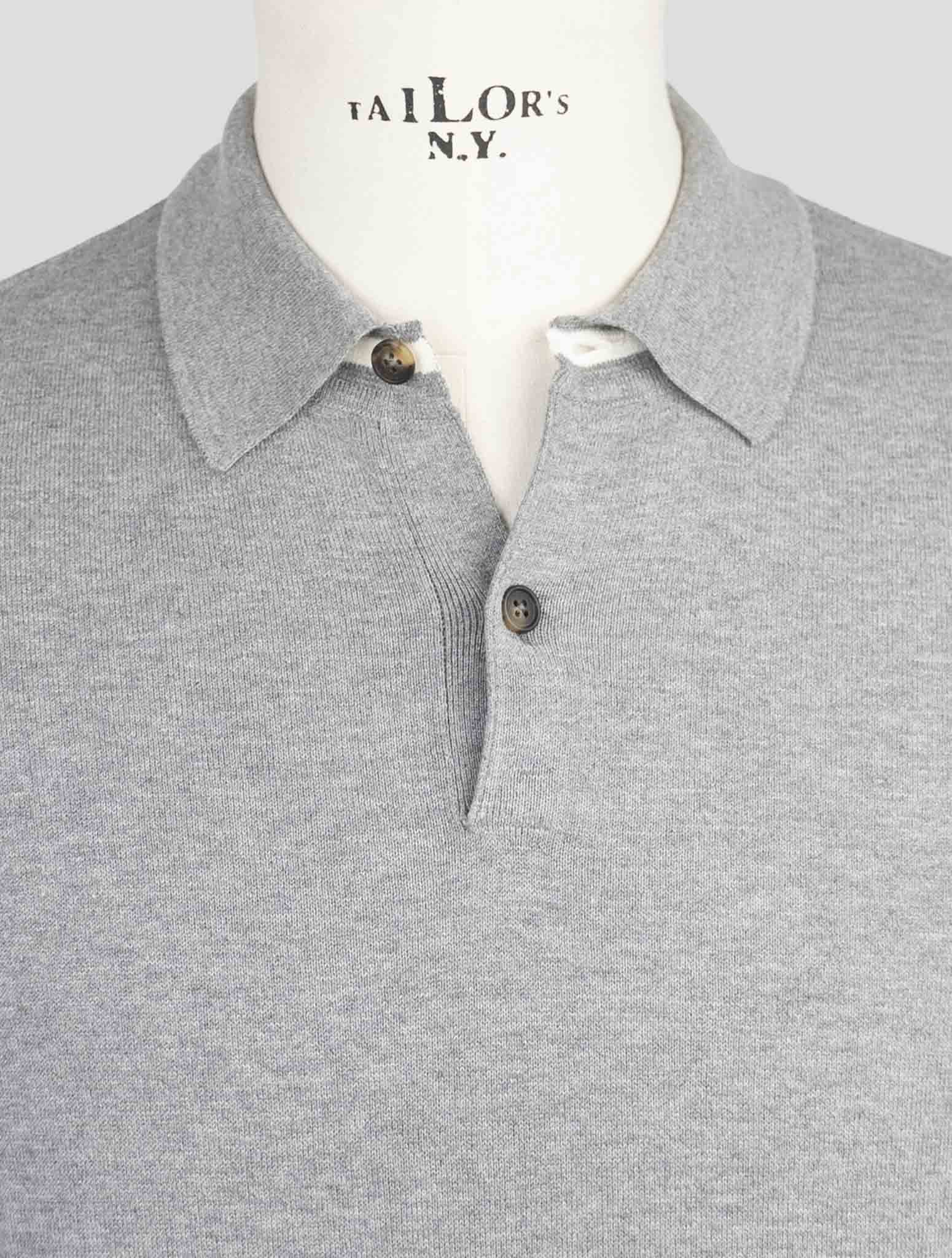 Kiton Gray Cotton Sweater Polo