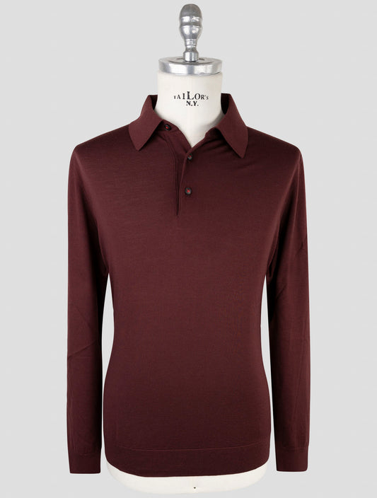Kiton Burgundy Wool Diamante Blue Sweater Polo