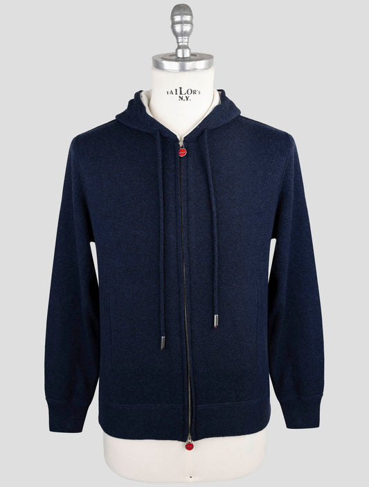 Kiton Blue Cashmere Sweater Full Zip Hoodie