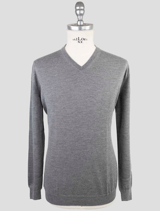 Kiton Gray Cashmere Silk Sweater V-Neck