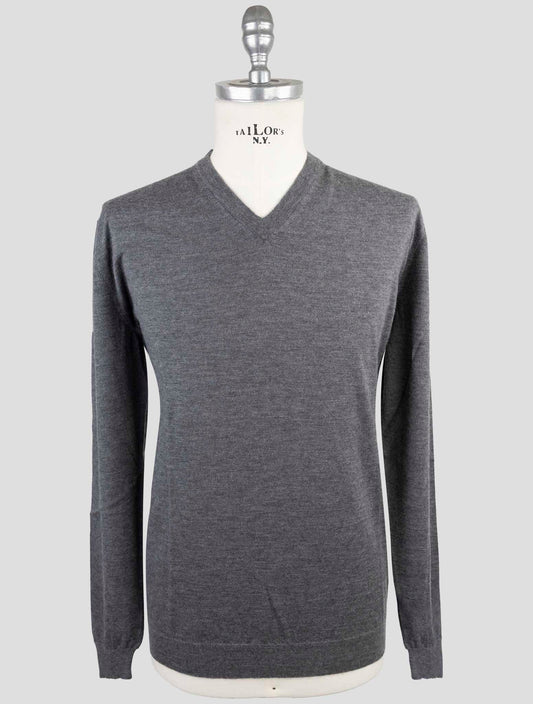 Kiton Dark Gray Cashmere Silk Sweater V-Neck
