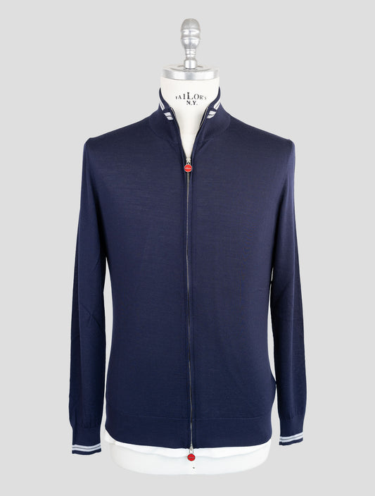 Kiton Blue Wool Diamante Blu Sweater Full Zip