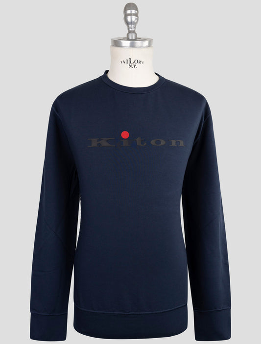 Kiton Blue Cotton Ea Sweater Crewneck