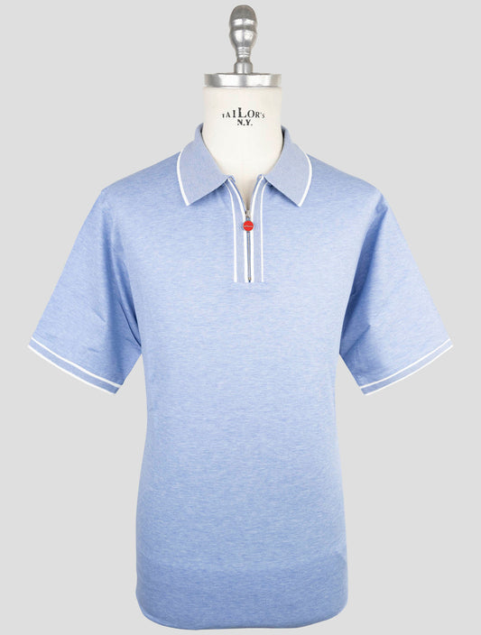 Kiton Light Blue Cotton Polo Half Zip