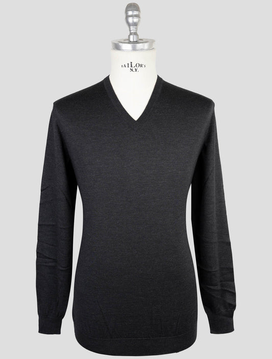 Kiton Dark Gray Cashmere Silk Sweater V-Neck