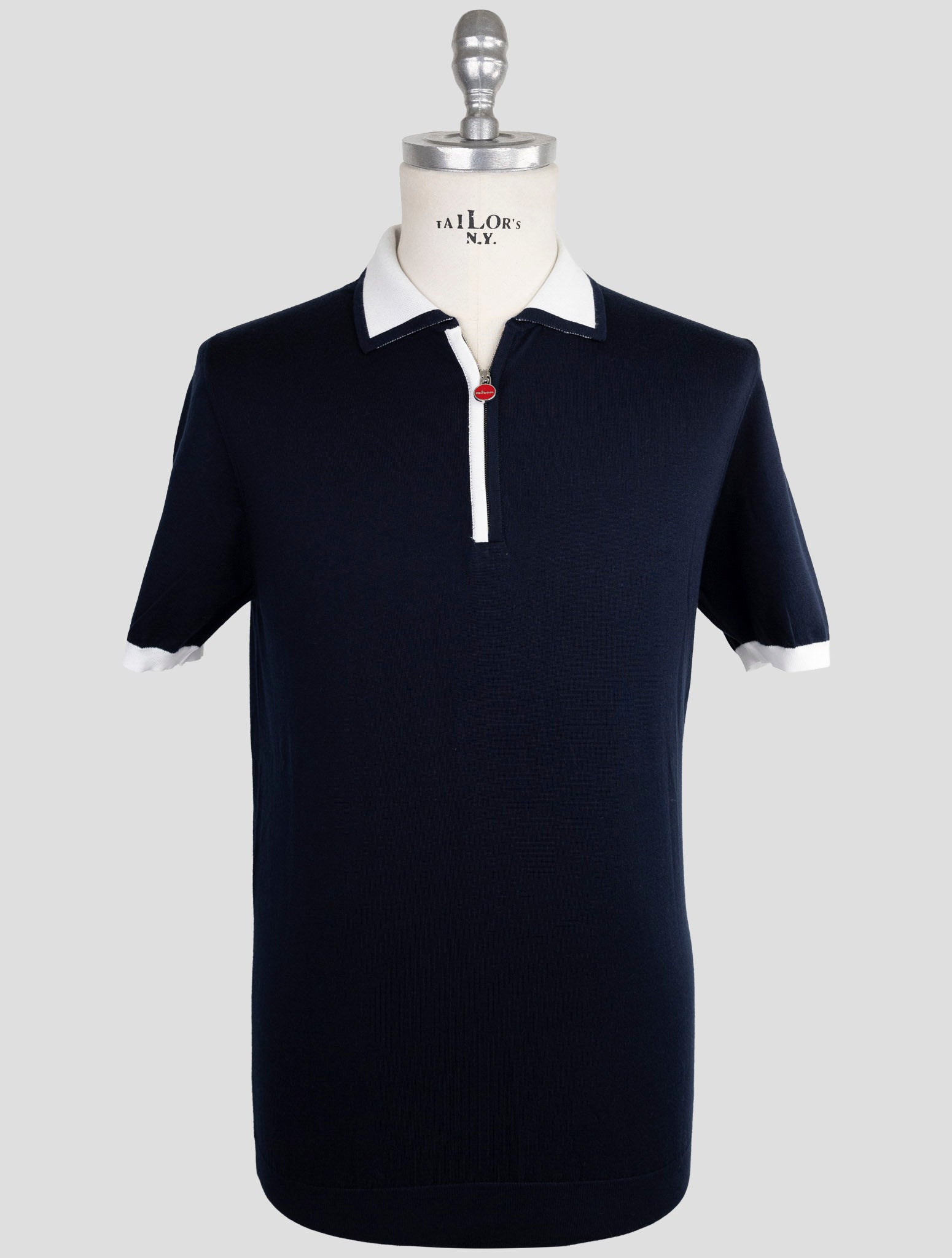 Kiton Blue Cotton Polo Half Zip
