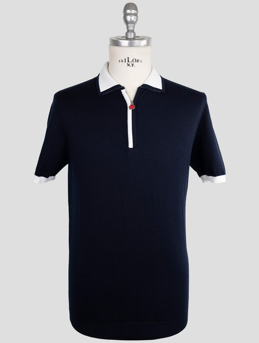 Kiton Blue Cotton Polo Half Zip