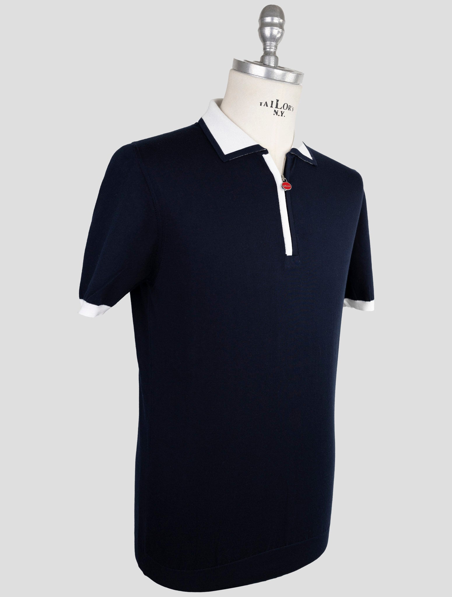 Kiton Blue Cotton Polo Half Zip