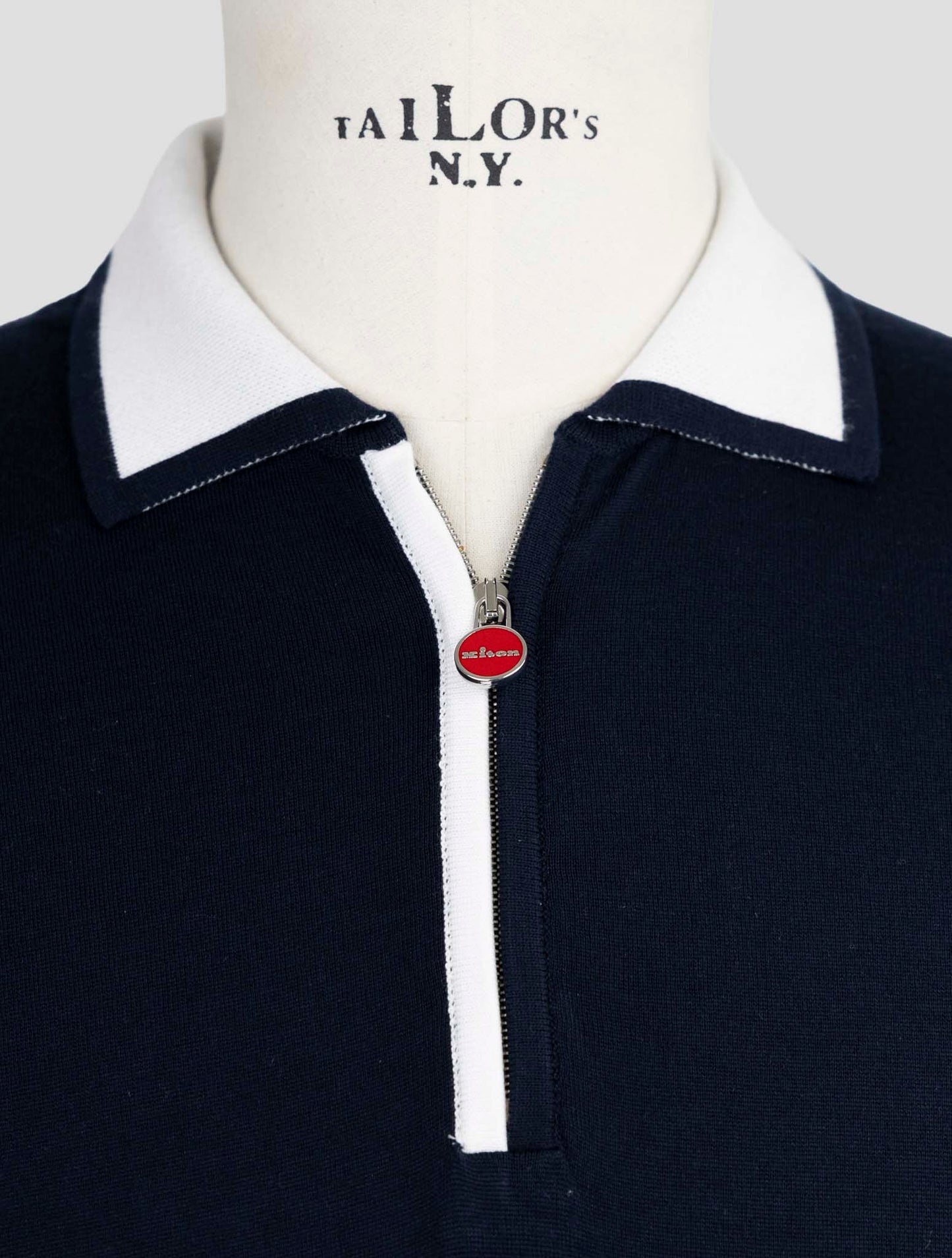 Kiton Blue Cotton Polo Half Zip
