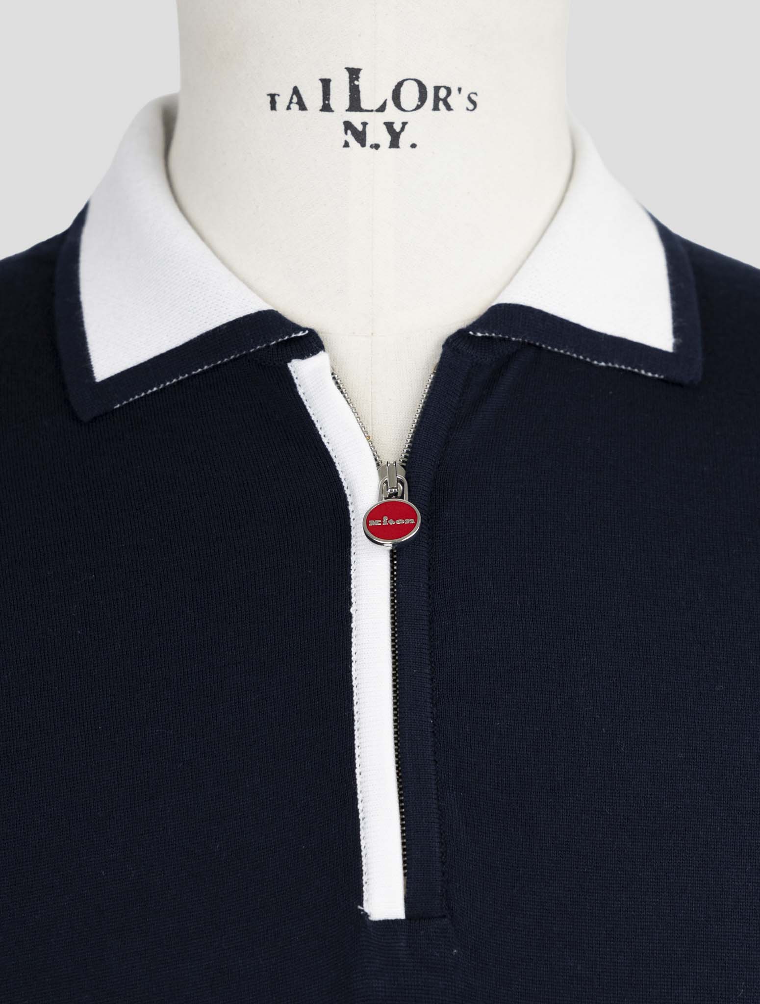 Kiton Blue Cotton Polo Half Zip