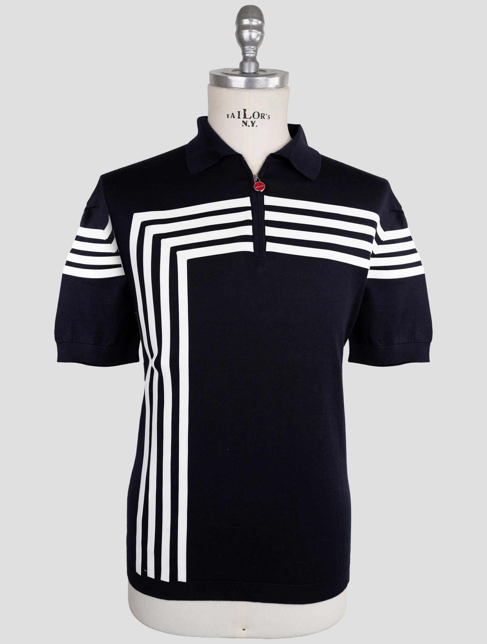 Kiton Blue Silk Cotton Polo Half Zip