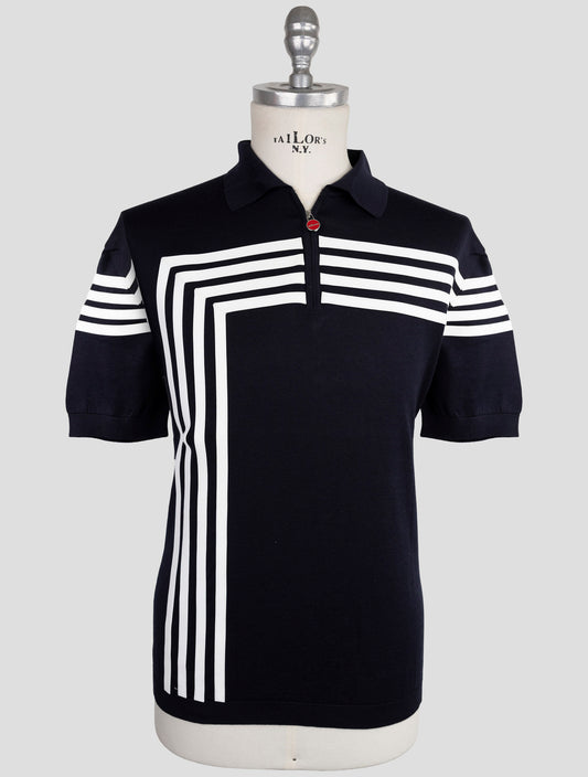 Kiton Blue Silk Cotton Polo Half Zip