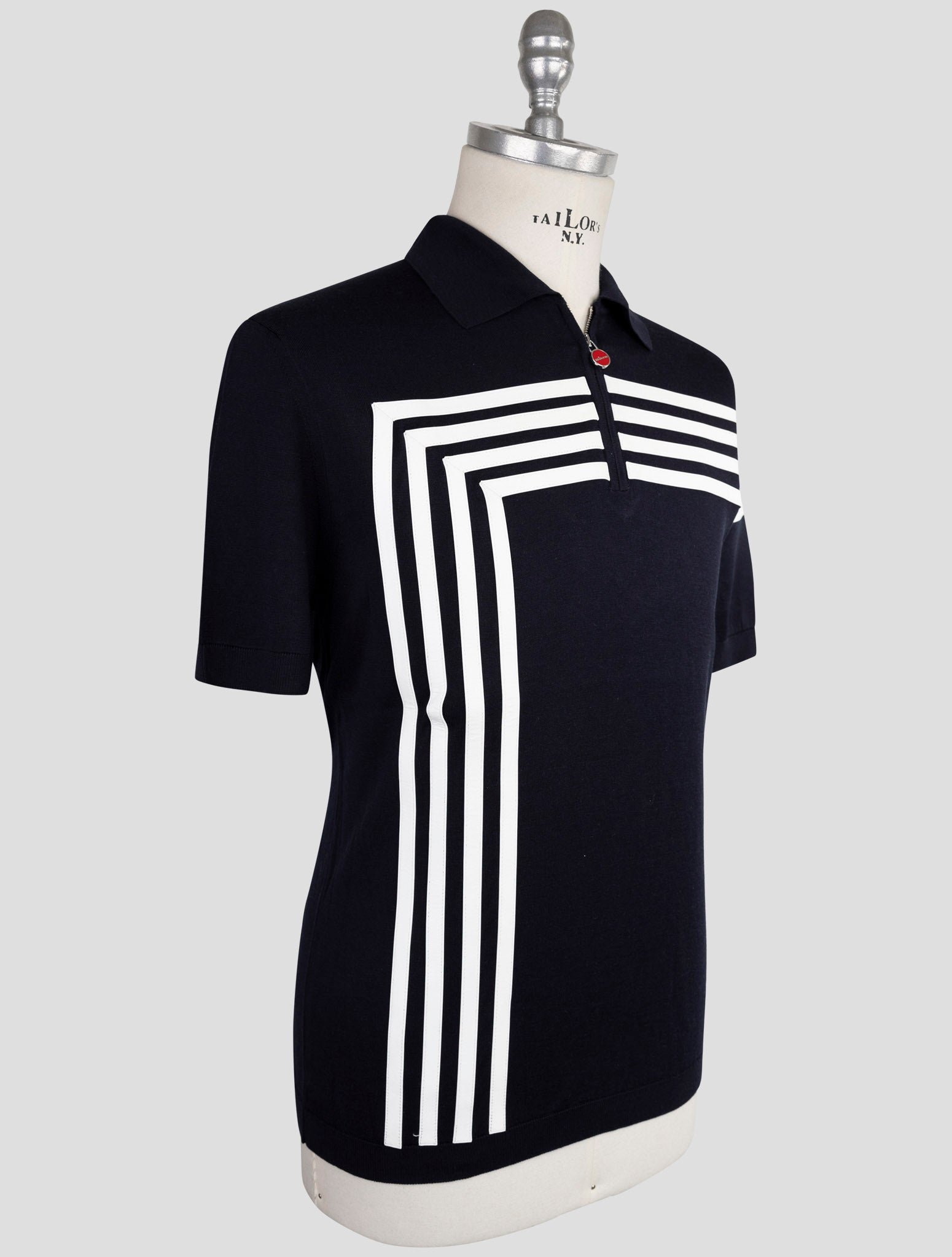 Kiton Blue Silk Cotton Polo Half Zip