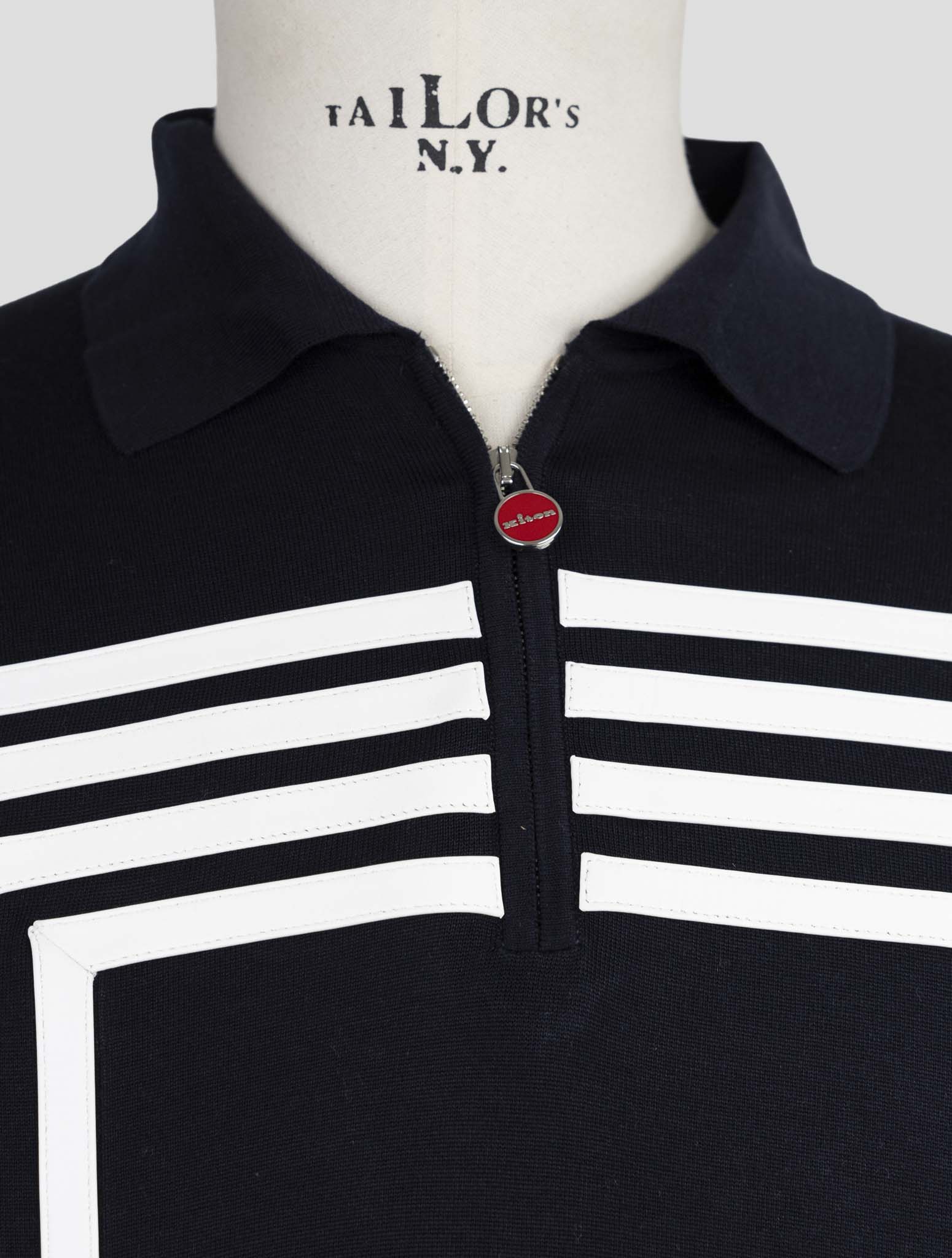 Kiton Blue Silk Cotton Polo Half Zip