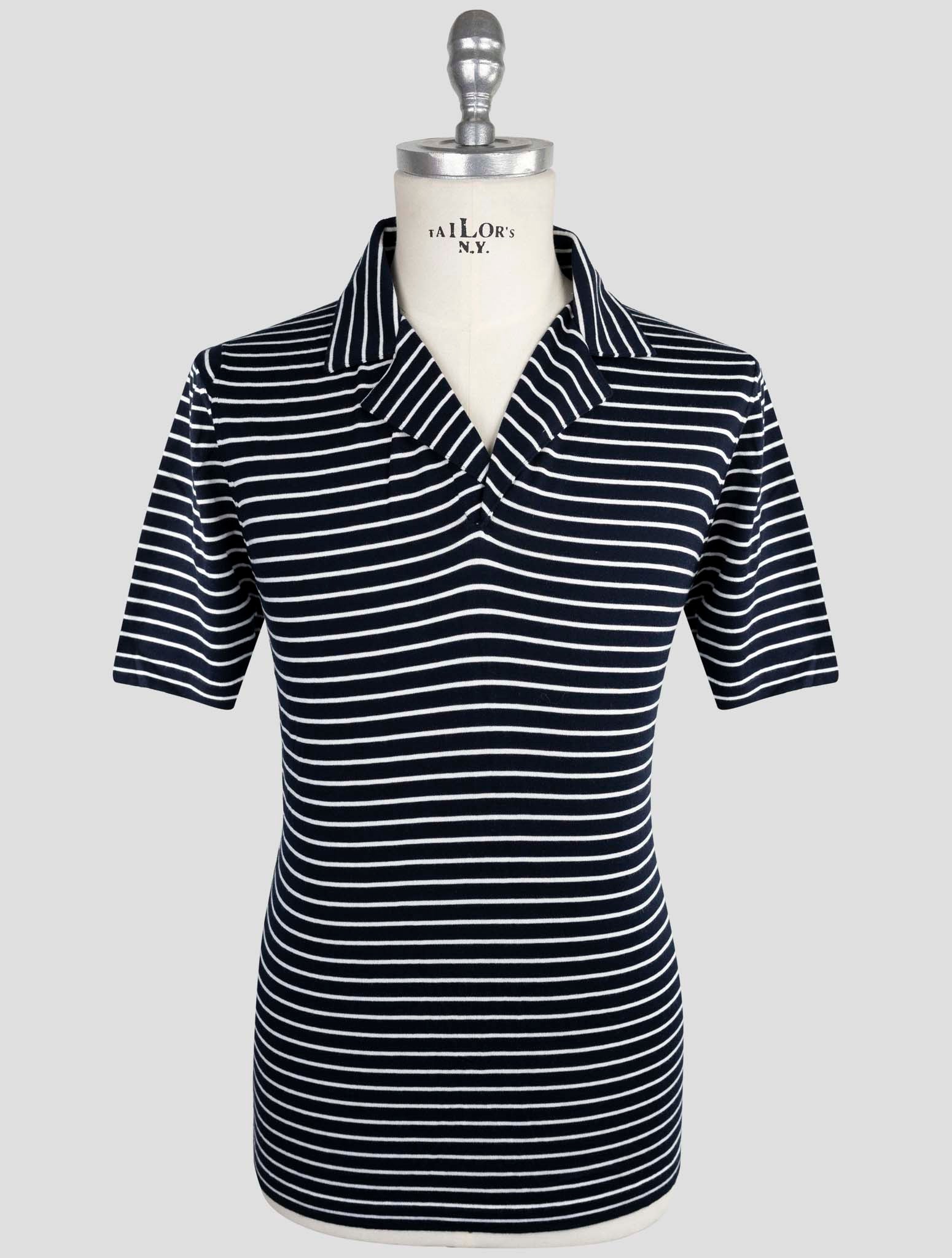 Kiton Blue White Cotton Polo