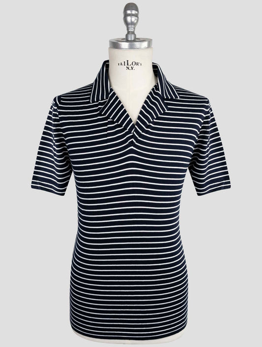 Kiton Blue White Cotton Polo