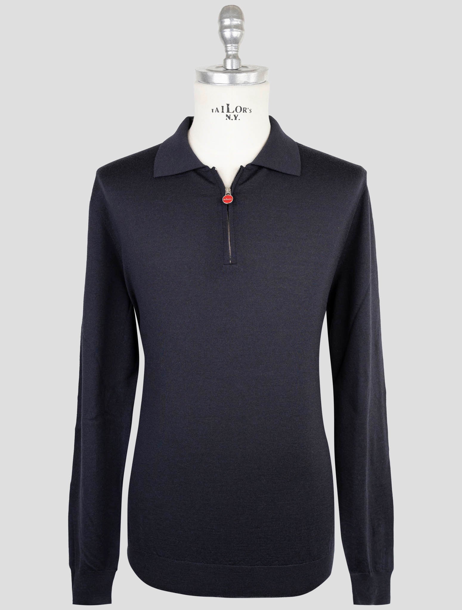 Kiton Blue Wool Sweater Half Zip