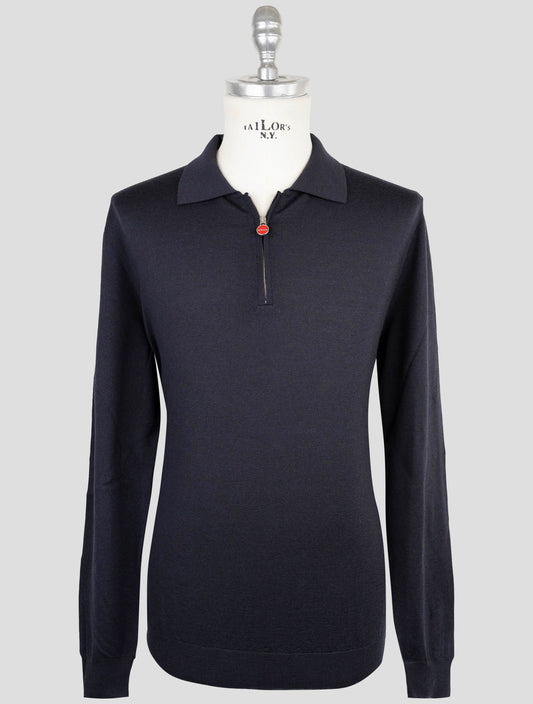 Kiton Blue Wool Sweater Half Zip