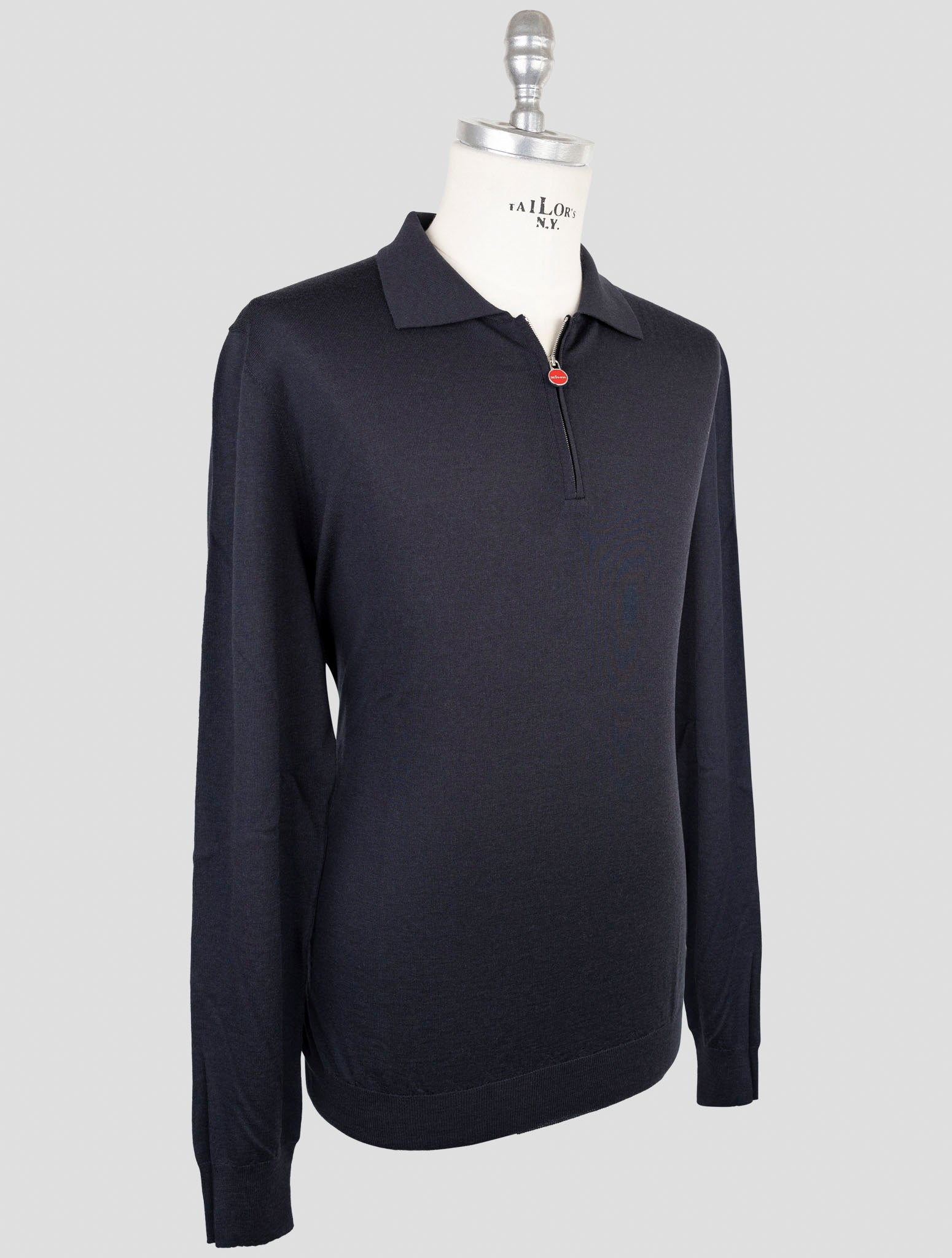 Kiton Blue Wool Sweater Half Zip