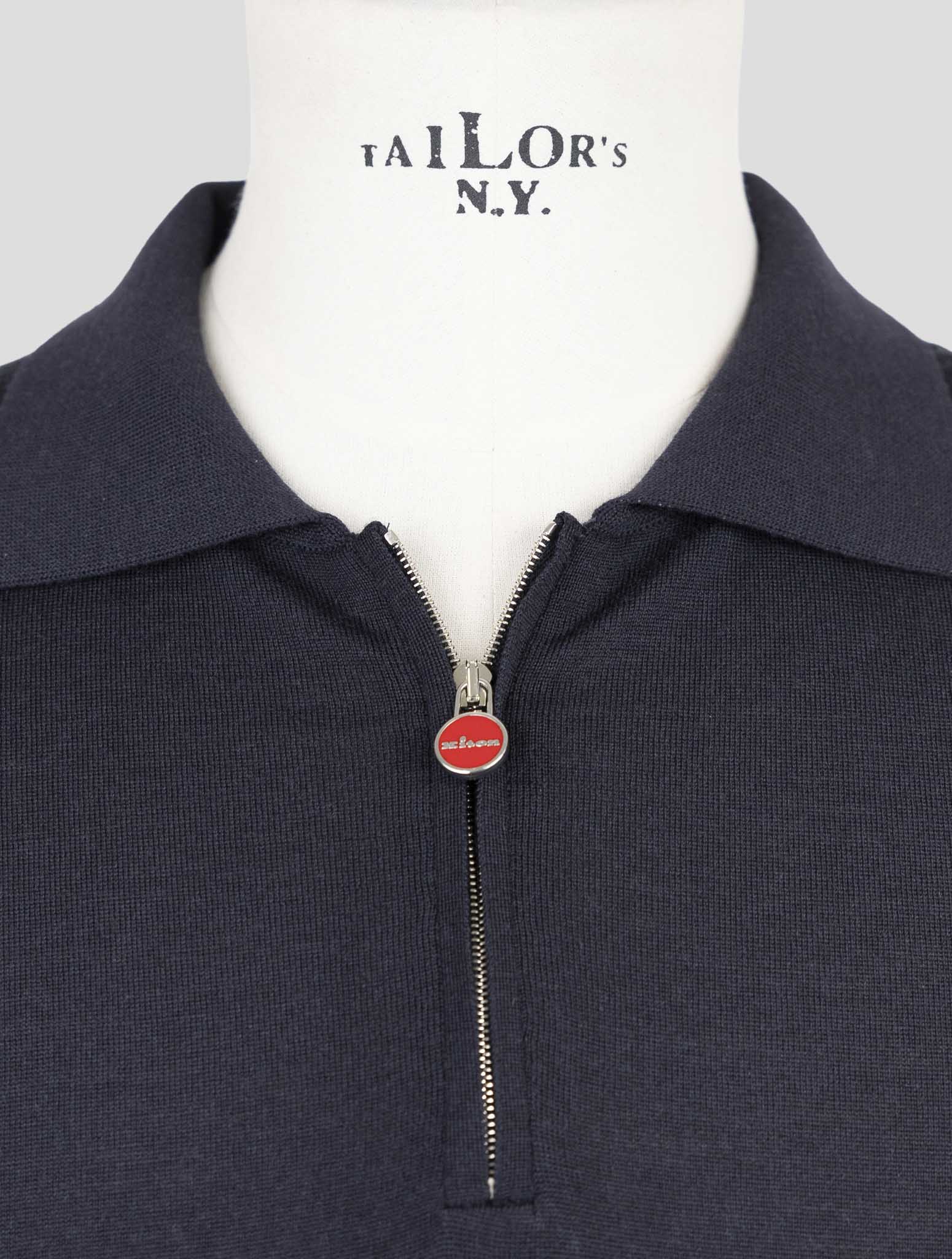 Kiton Blue Wool Sweater Half Zip