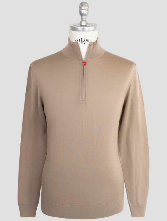 Kiton Brown Wool 14 Micron Diamante Blu Sweater Polo