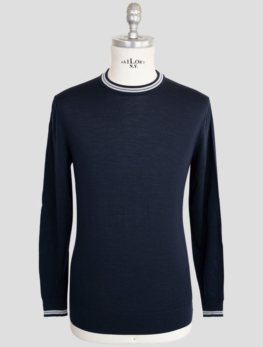 Kiton Blue Wool 14 Micron Diamante Blu Sweater Crewneck