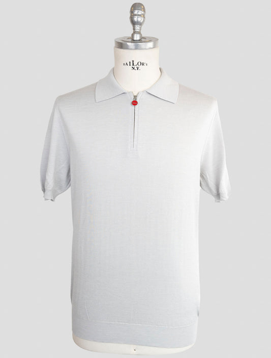 Kiton Gray Silk Cashmere Linen Polo Half Zip