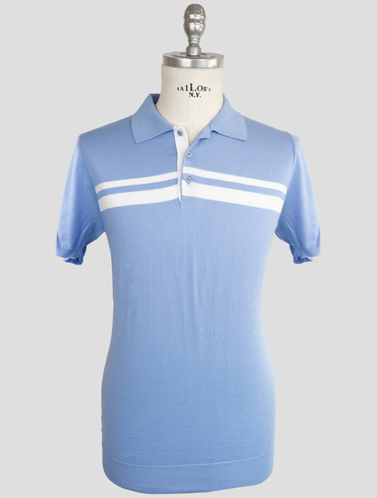Kiton Light Blue White Cotton Polo