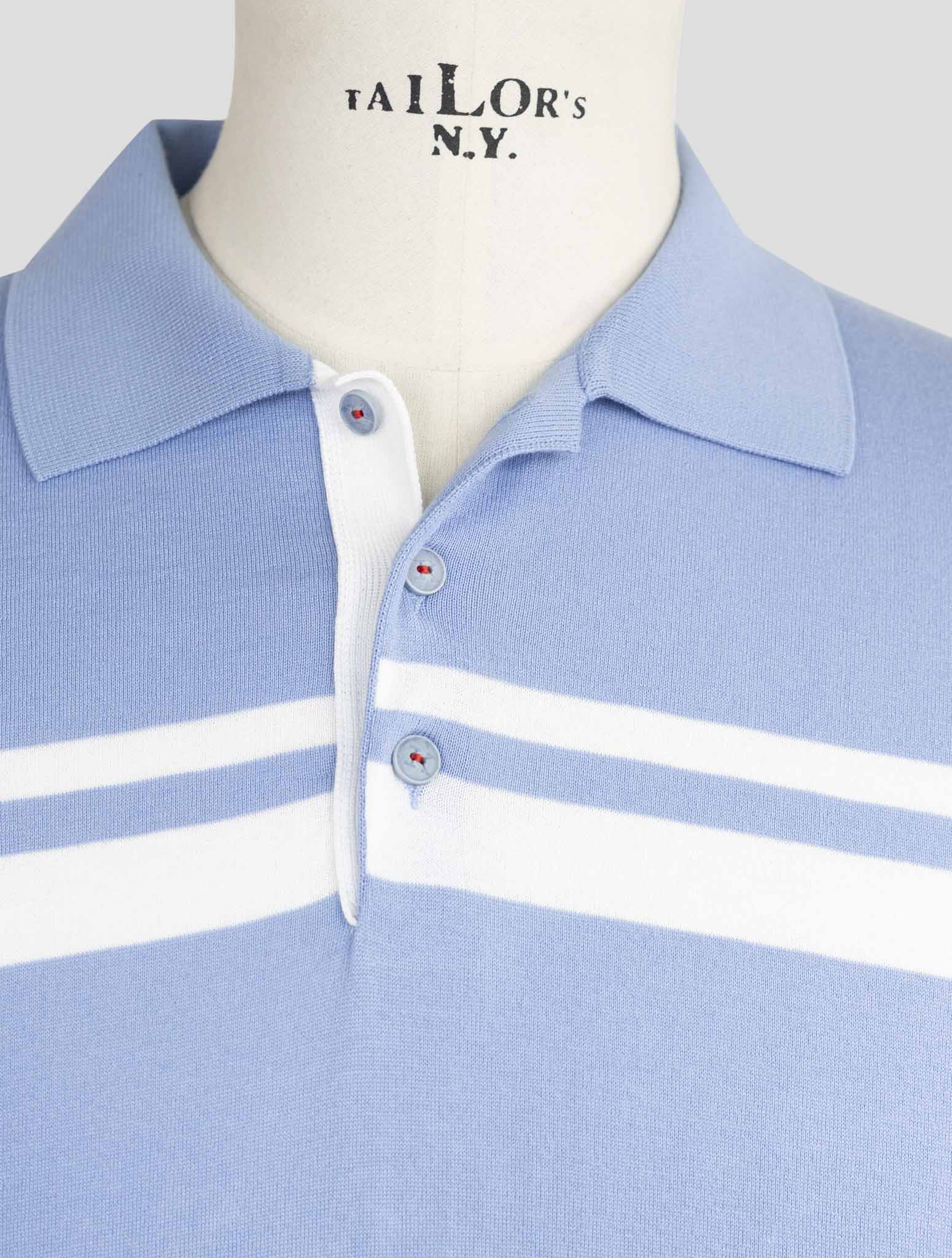 Kiton Light Blue White Cotton Polo