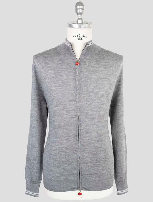Kiton Gray Wool Diamante Blu Sweater Full Zip