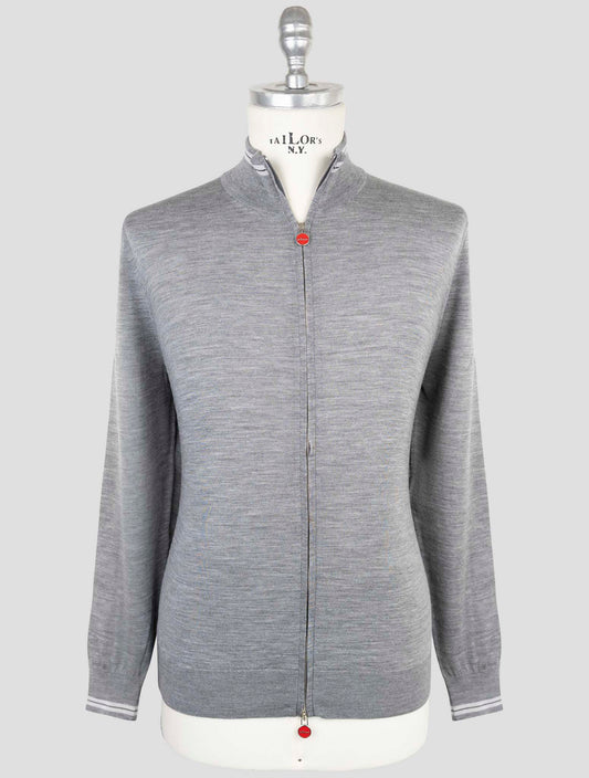 Kiton Gray Wool Diamante Blu Sweater Full Zip