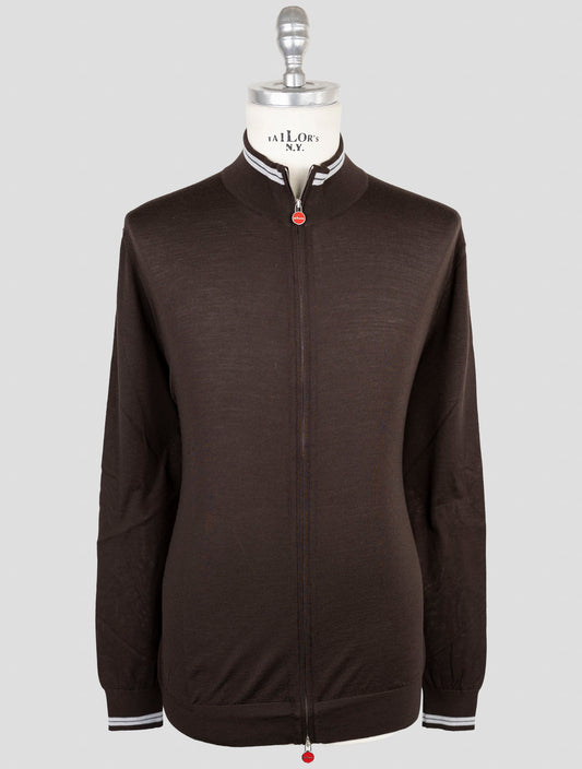 Kiton Brown Wool Diamante Blu Sweater Full Zip