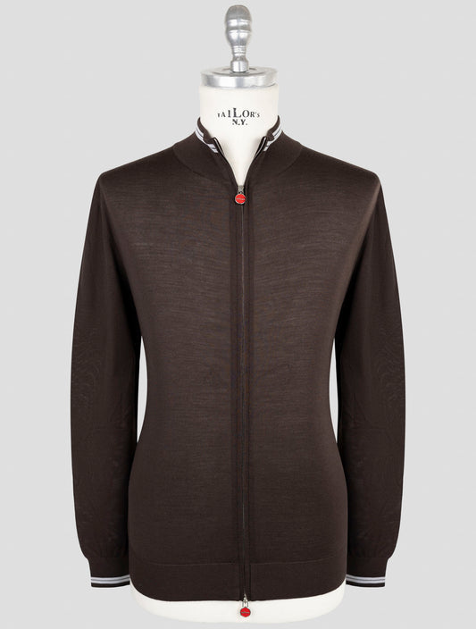 Kiton Brown Wool Diamante Blu Sweater Full Zip